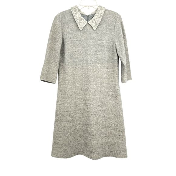 Anthropologie Leonor Silva Etain Dress Gray 3/4 Sleeves Lace Collar Women Large - Picture 2 of 16